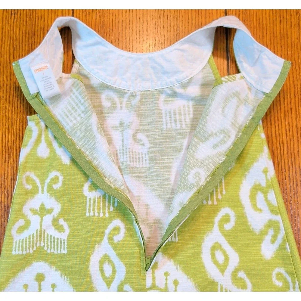 Gymboree Girls Aztec Print Green Dress Batik Summer Size 6  100% Cotton Jewels